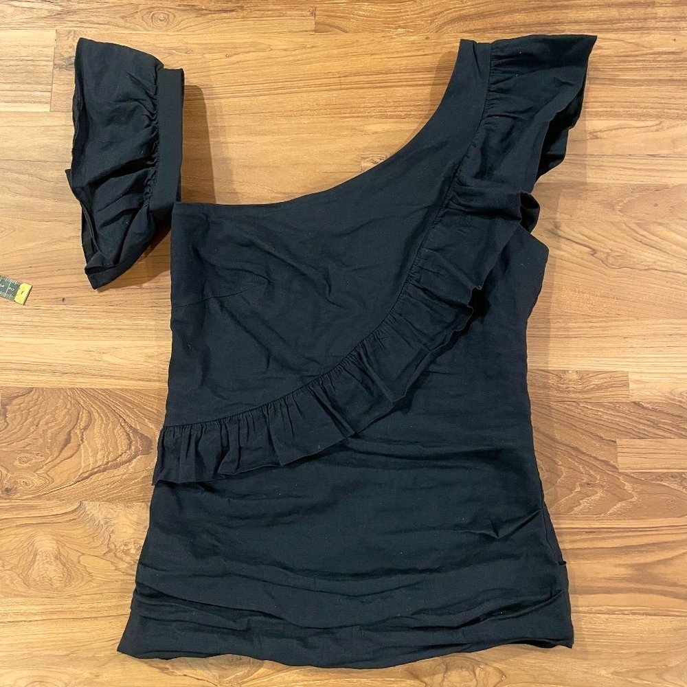 Nicole Miller Artelier One Shoulder Black Ruffle Top Back Zipper Women Size M